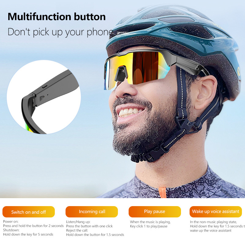 UV 400 สปอร์ต บลูทูธ แว่นขับรถ บลูทูธ 5.3 แบตเตอรี่ 50 ชั่วโมง จักรยาน